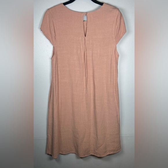 Monteau Salmon Colored Linen Blend Short Sleeve Dress. Size Large. Euro Summer. - Picture 2 of 9